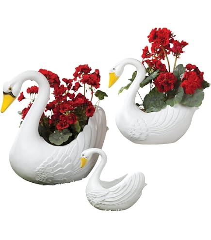 Amazon.com: Zaer Ltd. Set of 2 Magnesium Swan Flower Planters